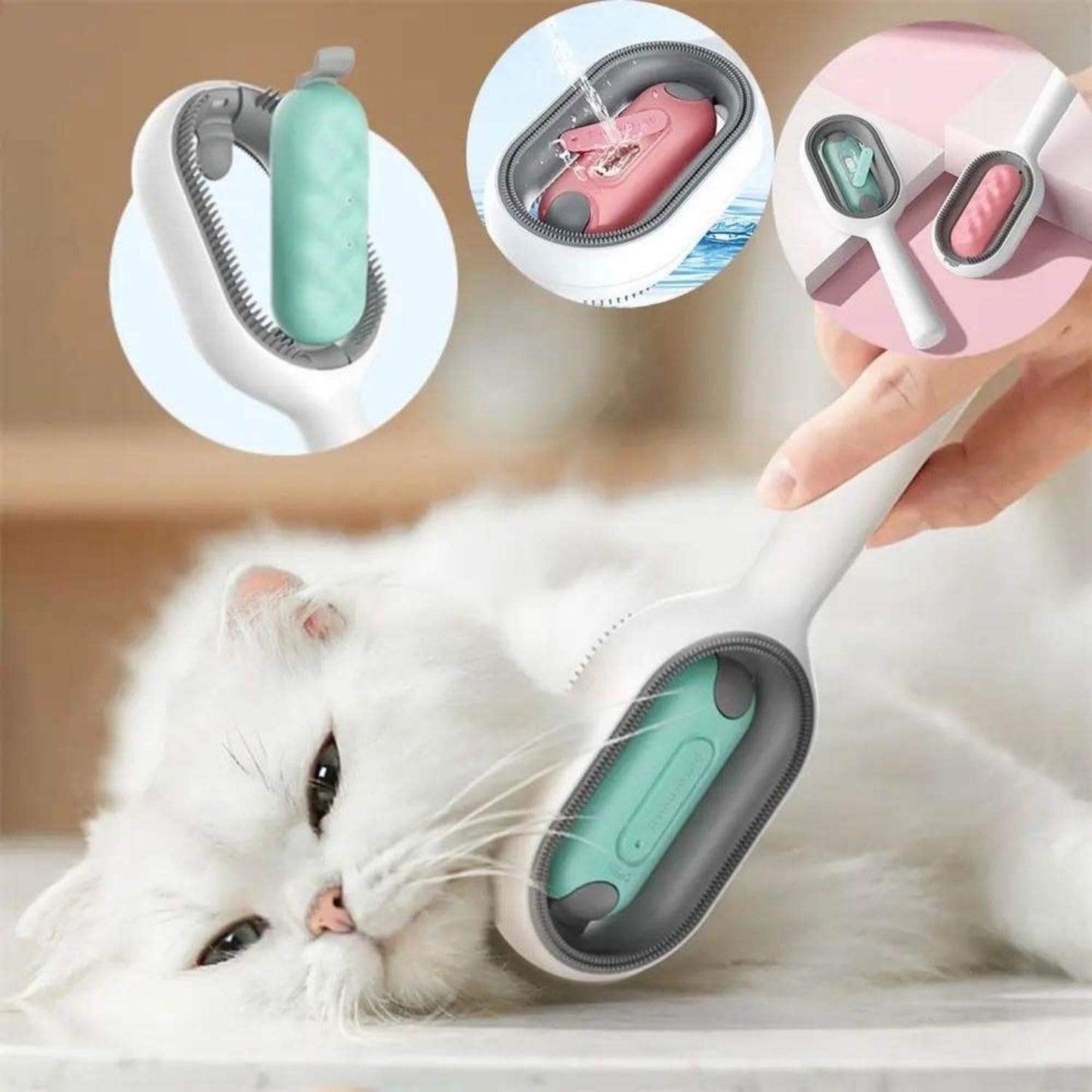 Cat Hair Brush With Water, Sticky Brush For Cats, 4 In-1 Cat & Dog Grooming Brush With Water Tank