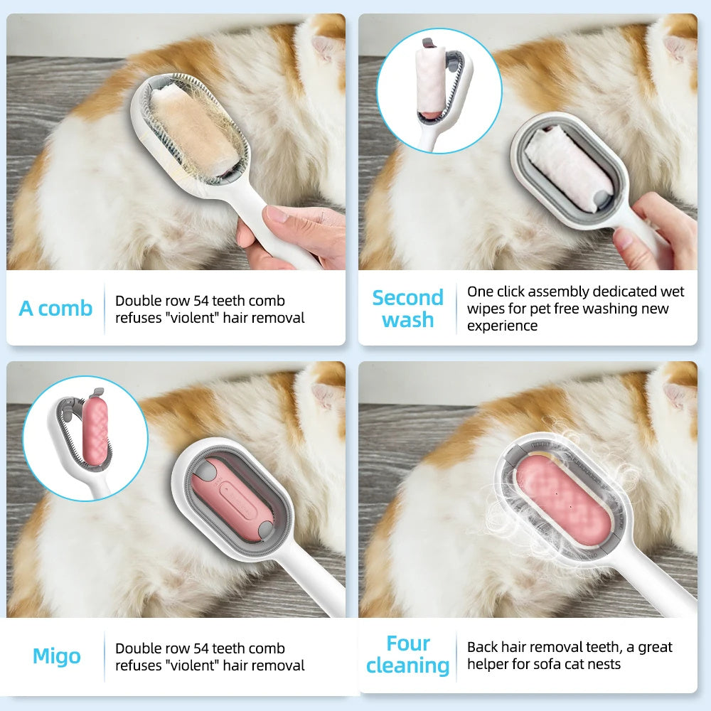 Cat Hair Brush With Water, Sticky Brush For Cats, 4 In-1 Cat & Dog Grooming Brush With Water Tank